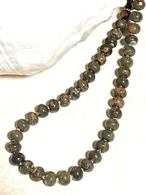 Earthy Unakite Short Necklace, Natural Gemstone Beaded Necklace